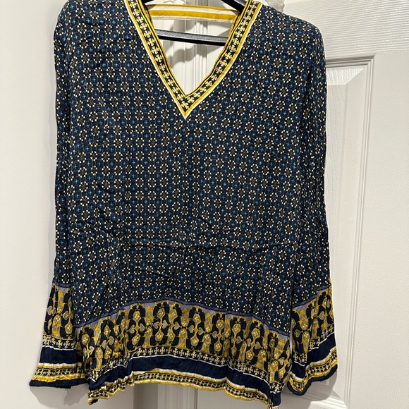 Tribal Navy and Gold Geometric Blouse - Picture 1 of 5